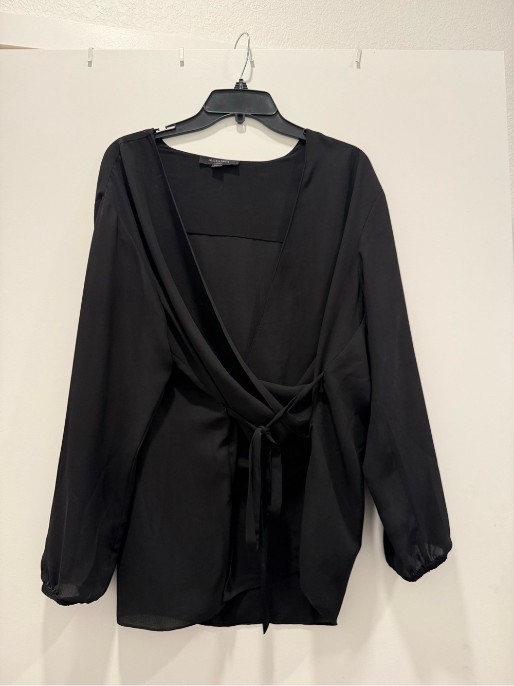 All Saints Black Wrap Tie Women's Blouse
